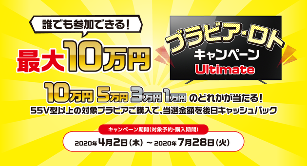 TVを買う前に、抽選に参加しよう！最大10万円が当たる『ブラビア・ロトキャンペーン Ultimate』